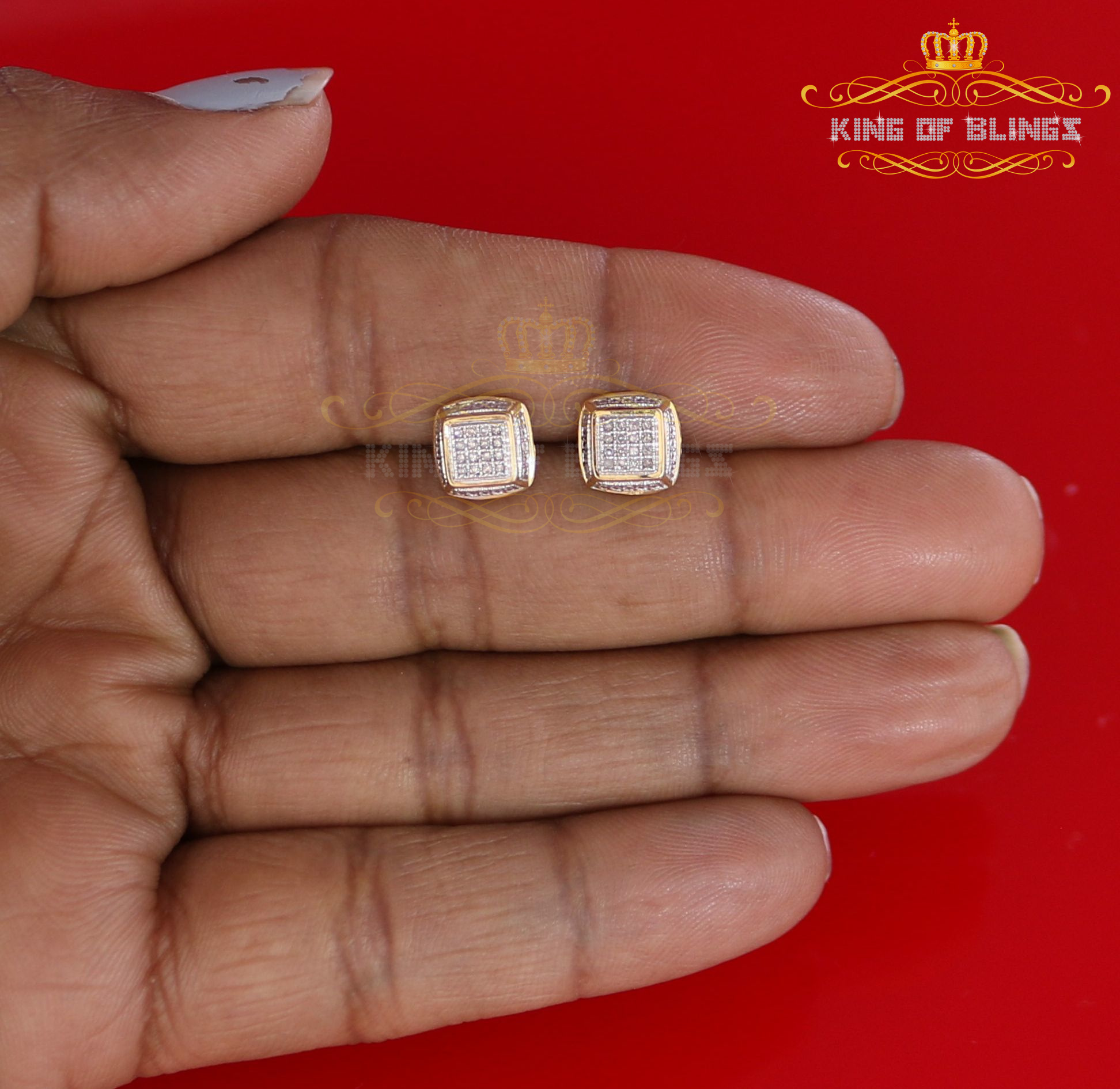 King of Blings 10K Real Yellow Gold with 0.10CT Real Diamond Men/Women Stud Geometrical Earrings