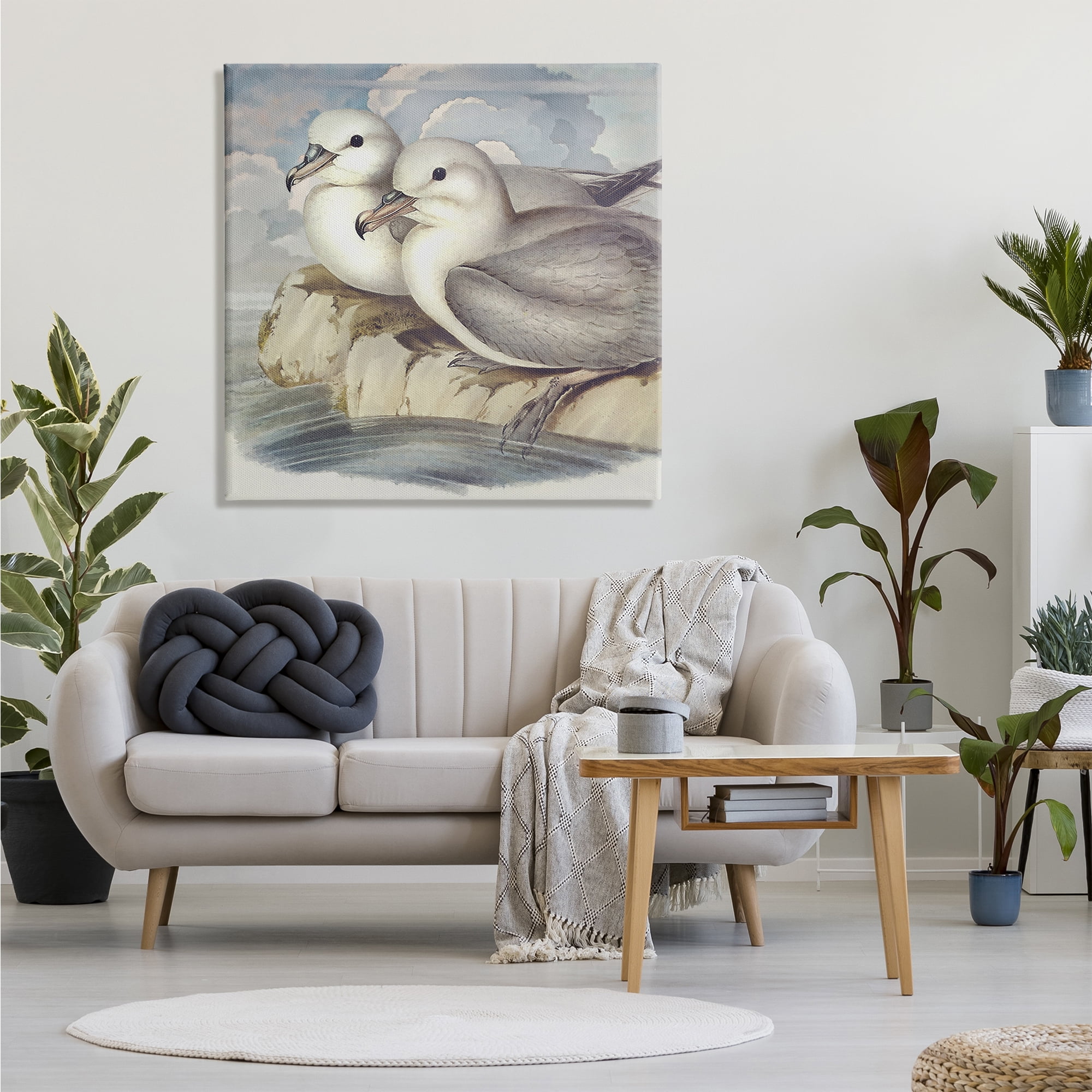 Stupell Industries Seagull Couple Perched Coastal Water Resting Birds Animals & Insects Painting Gallery Wrapped Canvas Print Wall Art, 36 x 36