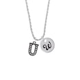 thumbnail image 2 of Delight Jewelry Black Nickeltone Crystal Initial - U - Beaded Border - Silvertone Script Initial Disc - W - Charm Necklace, 20"+3", 2 of 4