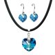 thumbnail image 1 of Juego de aretes y collar de caucho con dije en forma de Corazón, plata mexicana ley .925, Azul Bermuda, 1 of 5
