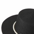 thumbnail image 4 of Women's Hepburn Style Straw Sun Hat Floral Pearl Decorated Wide Brim UV Protection Bucket Hat, 4 of 5