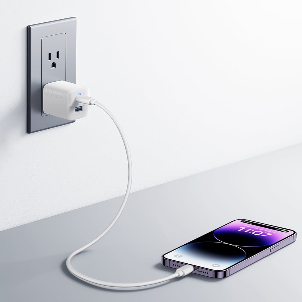 Anker 33W 2-Port Wall Charger with USB-C to USB-C Cable, 6 ft, White