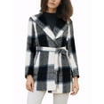 thumbnail image 1 of Abrigo de invierno con cinturón y cuello de chal de cuadros para mujer Inspire Chic L azul, 1 of 6