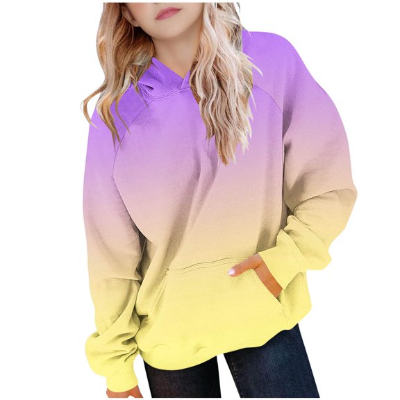 biudgviw Kids Oversized Hoodies Gradient Long Sleeve Hooded Sweatshirts Fall Winter Casual Pullover Tops with Pocket for Boys and Girls