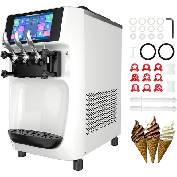 GSEICE Commercial Ice Cream Maker Machine, Frozen Yogurt Maker with Dual System Independent Operation, 6.8 to 8.4 Gal/H Soft Serve Ice Cream Machine With Pre-cooling Frequency Conversion