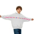 thumbnail image 5 of Girls White Graphic Hoodie - "I Love You This Much" Heartwarming Design, Soft 100% Polyester Long Sleeve Hooded Top for Kids 4-12, Machine Washable Oversized Fit,Size 11 T, 5 of 7