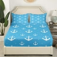 thumbnail image 3 of Anchor Pattern Bed Sheets Set Coastal Sea Twin Sheet Set,White Anchor Printed Sheets,Glitter Stripes Bed Set, 3 of 7