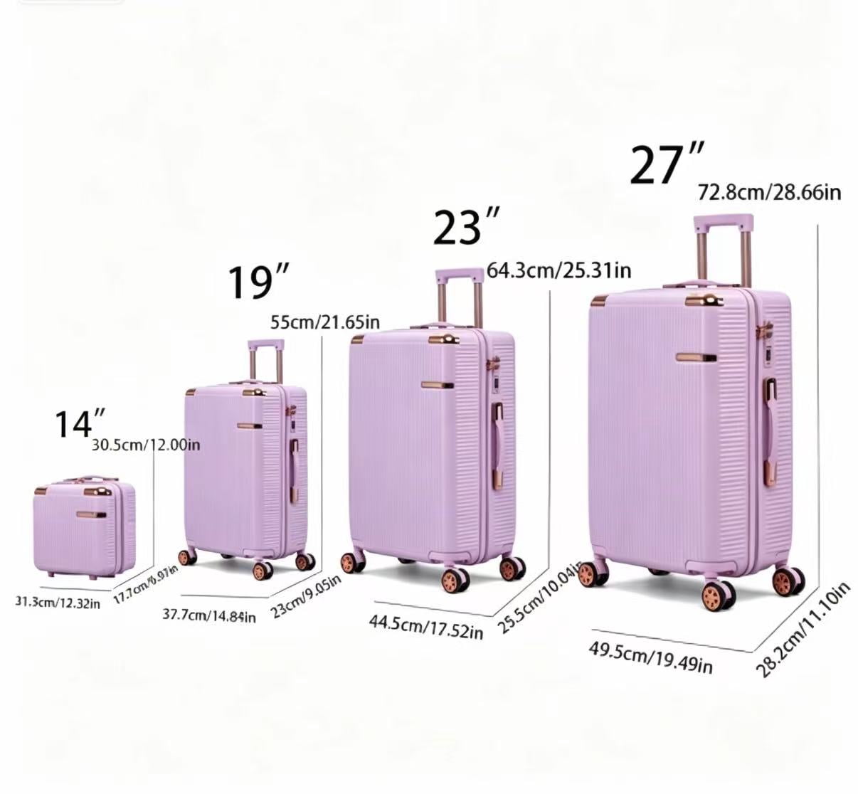 4-Piece Lightweight ABS Hard Shell Luggage Set, Anti-Scratch Textured Travel Suitcase with 360° Dual Spinner Wheels and Combination Lock for Business Vacation Weekend Travel