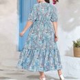 thumbnail image 3 of Vestido Corto de Manga Larga para las Mujeres, Tamaño Grande Estilo Étnico Impresión Cuello Redondo Encaje Cintura Grande Doblado para Ocasional, 3 of 7