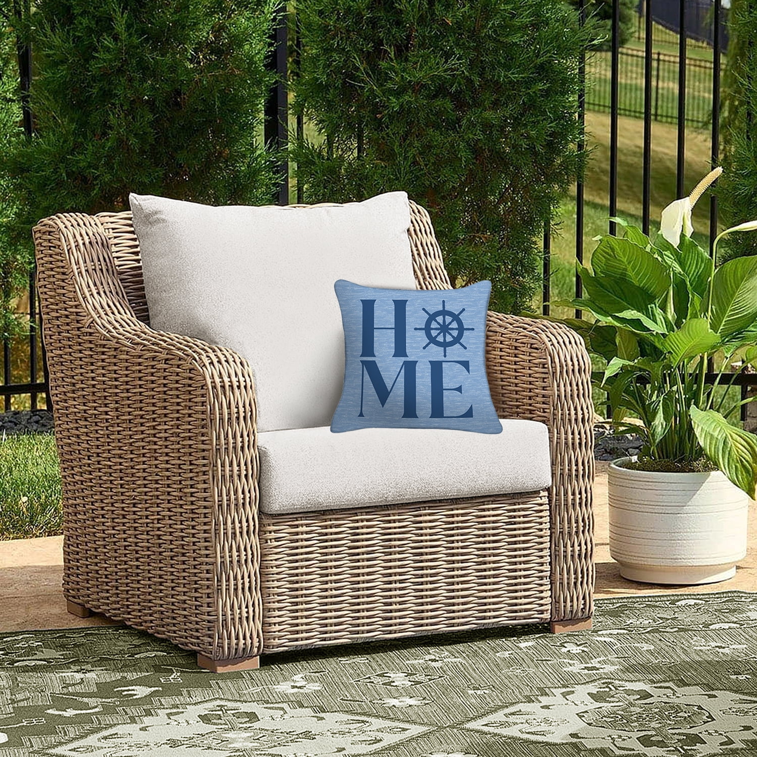 Mainstays 16" x 16" Reversible Decorative Outdoor Throw Pillow, Coastal Home