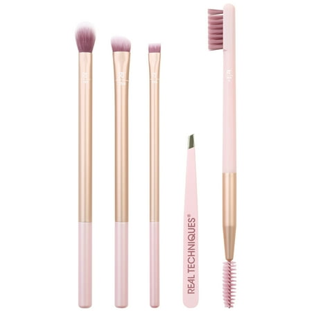 Real Techniques Naturally Beautiful Eye Makeup Brush Kit, Professional Eye Brush Set, Soft Bristles, Cosmetic Brushes For Eyeshadow, Eyebrow, Blending, Fan, and Eyelashs, 5 Piece Set