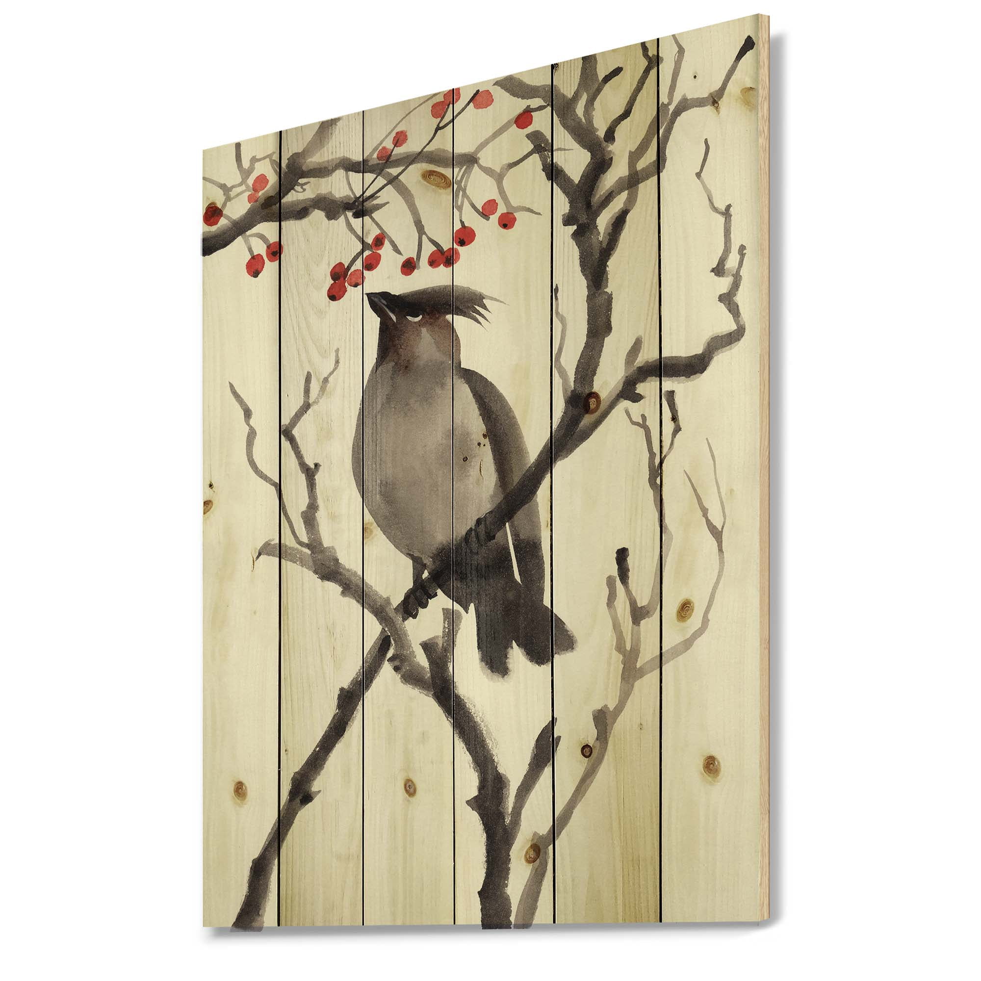 Designart 'Ancient Australian Bird Illustrations III' Traditional Print on Natural Pine Wood