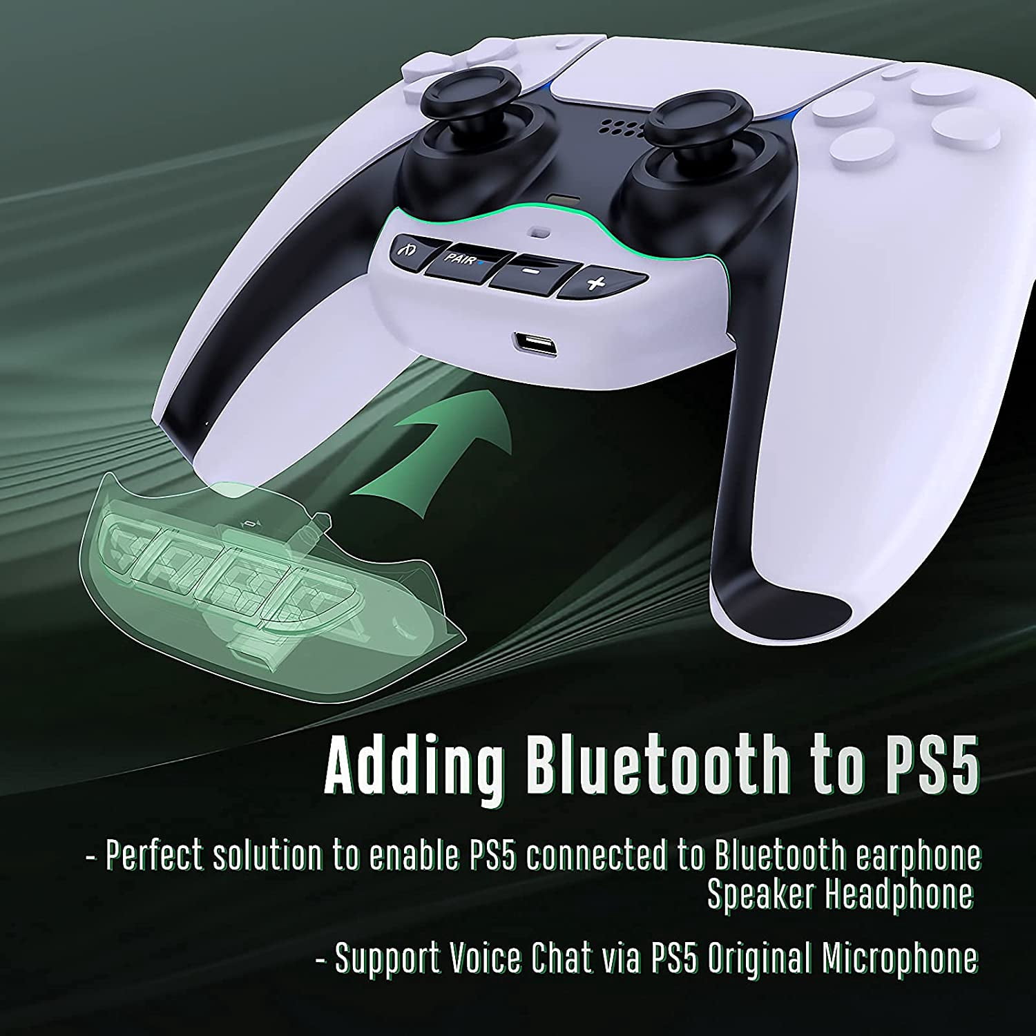 Uberwith Bluetooth Adapter for PS5 Accessories BT 5.0 Wireless Audio Transmitter for PS5 Controller with Low Latency for AirPods Wireless Headphone Speakers Earbuds(White)
