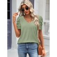 thumbnail image 2 of Womens Summer Shirt V Neck Casual Tshirts Puff Sleeve Tops for Women Trendy Tunic Solid Color, 2 of 6