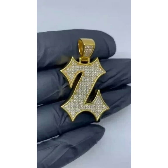 Custom Charm 2TCW Round Cut Lab Created Diamond Initial "Z" Latter Pendant 14K Yellow Gold Plated