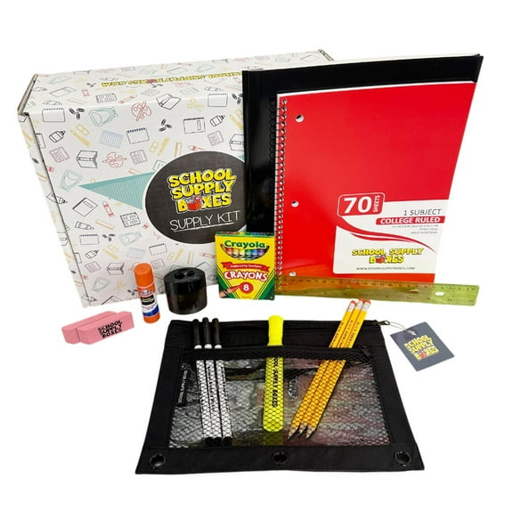School Supply Boxes | Budget Saver Bundle (1 Box) | Affordable Back to School Bundle for Students & Teachers | Includes Pencils, Crayons, Notebook, Folder, Ruler & More