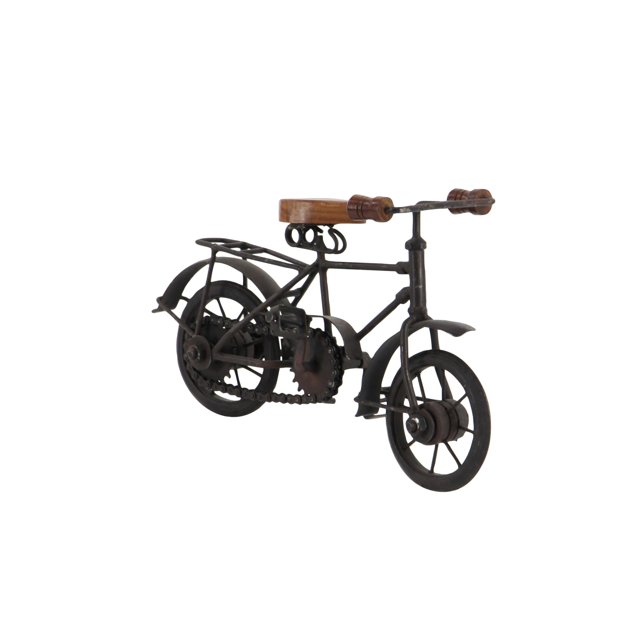 11"W, 7"H Black Metal Bike Sculpture with Wood Accents, by DecMode (2 Count)