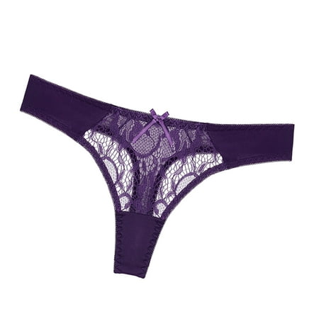 

Gyouwnll New Hot Panties For Women Lace Sexy Through Hollow Out Cotton Low Waist Lace Thong Purple M