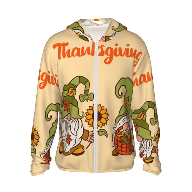 Fotbe Gnomes Happy Thanksgiving Chaqueta con Protección Solar UPF 50+ para Hombre y Mujer, Camisa con Capucha y Bolsillos-Medium