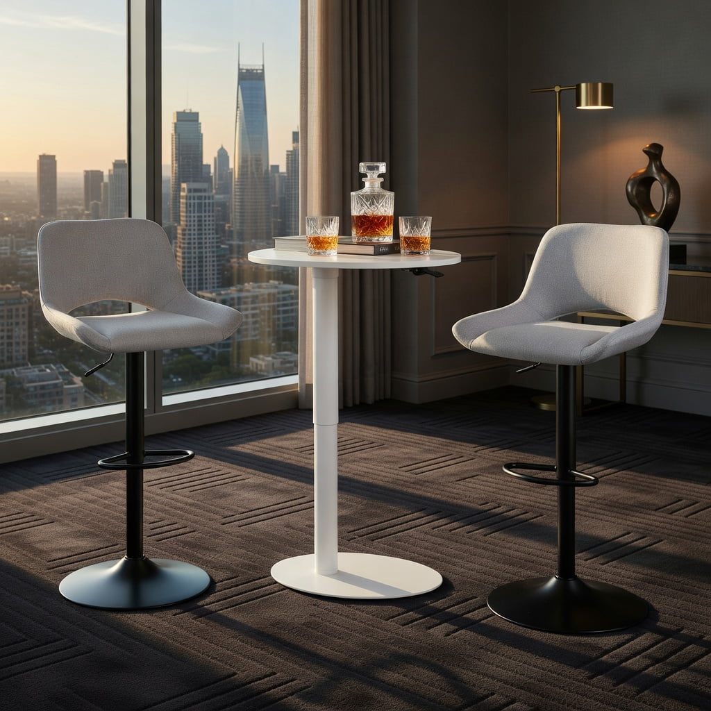 Hommoo 2-Pack Modern Swivel Bar Stools, Adjustable Height, Linen & Black Metal, 360° Rotation, 250 lb Capacity, for Kitchen Island & Home Bar, Light Gray