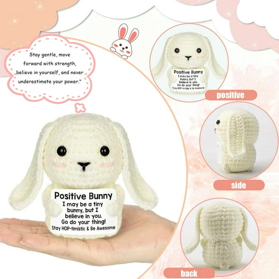 Handmade Knitted Bunny Diy Mini Wool Doll,3-In Positive Knitted Bunny Doll Valentine's Day Gift to Her,Positive Crochet Animals,Crochet Doll,Crochet Animals Already Made