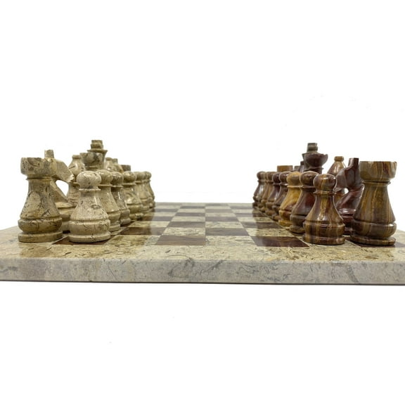 NSA Original Handmade Fossil Coral and Red Onyx Marble Chess Game Set - 12 inch