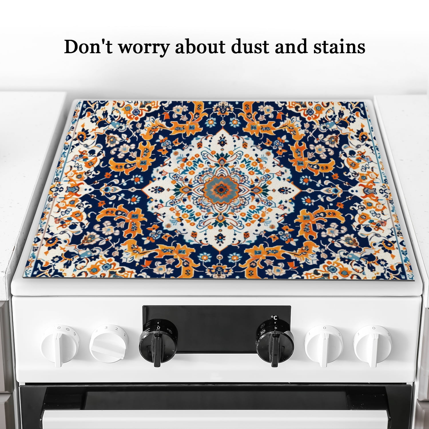 Stove Covers for Flat Top Stoves, Bohemia Mandala Flowers Element Vintage Print Non-slip Induction Cooktop Ceramic Mat, Multifunctional Gas Stove Pad for Kitchen RV (28×20 Inch)
