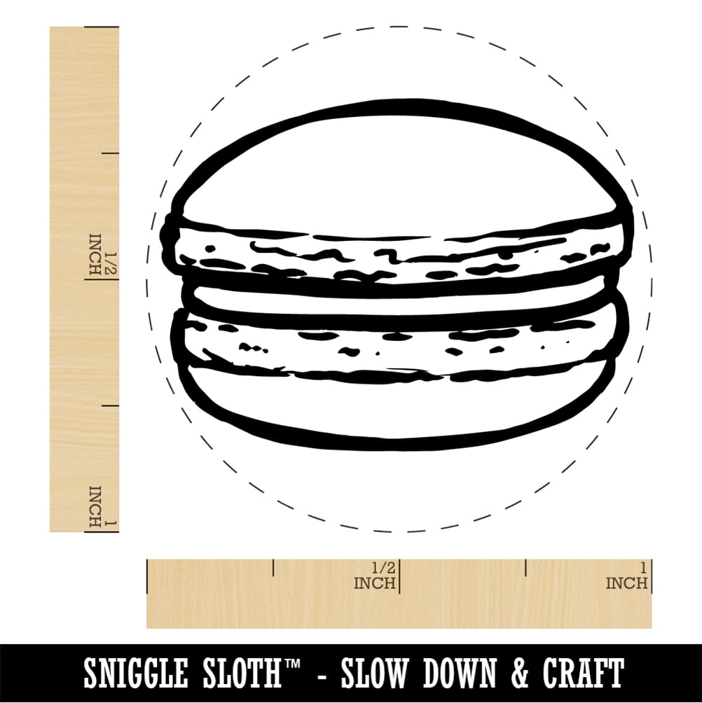 Macaron Cookie Sketch Self-Inking Rubber Stamp Ink Stamper - Purple Ink - Medium 1 Inch