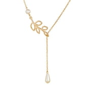 Pearl Droplet Thread Necklace 14K Yellow Gold plated for Woman White Pearl Lariat