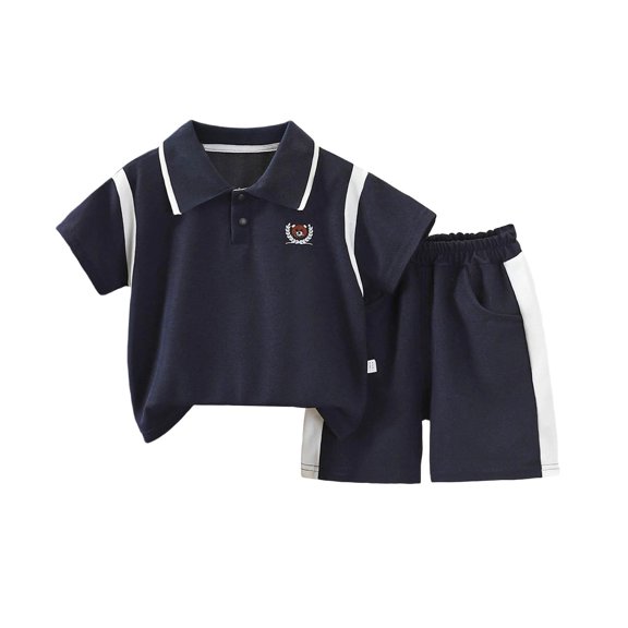 WRKEKC Boys Summer Casual Outfits Turndown Collar Short Sleeve Set and Shorts 2 Piece for 6 Months-10 Years