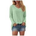 thumbnail image 3 of GEWSEY Womens 2025 Fall Long Sleeve Shirts Basic Apparel Shirts Trendy V Neck Tshirt for Women Curved Hem Tops (Light Green, XXL), 3 of 9