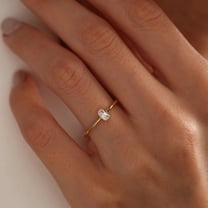 Jewelerix Bezel Emerald Cut Solitaire Ring for Women 10K,14K Yellow Gold Vermeil Engagement Ring Minimalist Moissanite Dainty Christmas Gift Ring