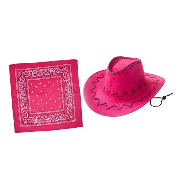 Sombrero de vaquero de ala ancha con bandana, accesorios para el sol, sombreros de vaquera para adultos Rosa oscuro