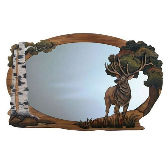 Zeckos Forest Elk Mirror – 36" x 24" Wall Decor