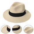 thumbnail image 3 of Ladies Hat Wide Brim Sun Protection Wide Applications Simple Pure Color Straw Hat for Beach, 3 of 10