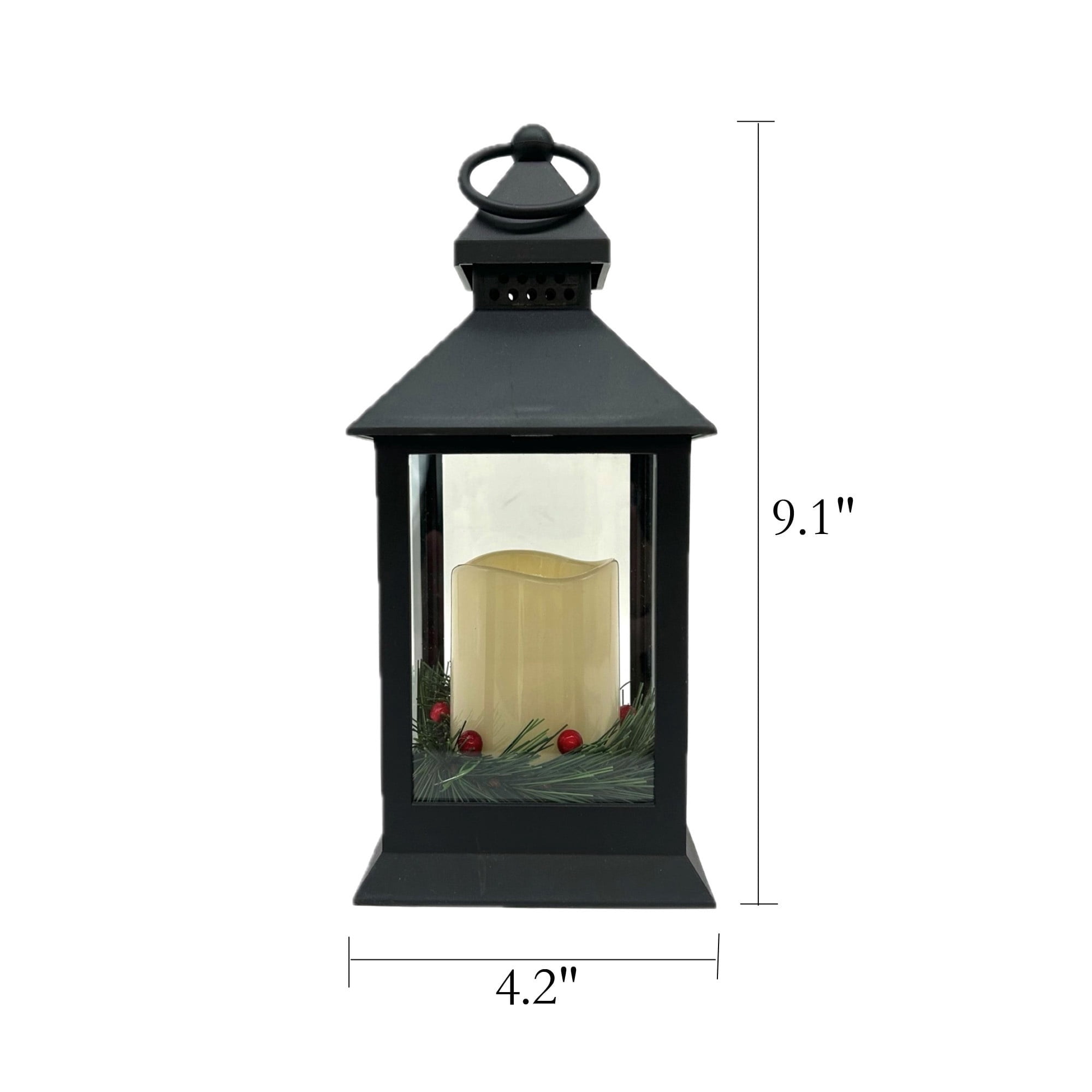 Light-Up Flameless Candle Lantern Christmas Decoration, Black, 9", by Holiday Time
