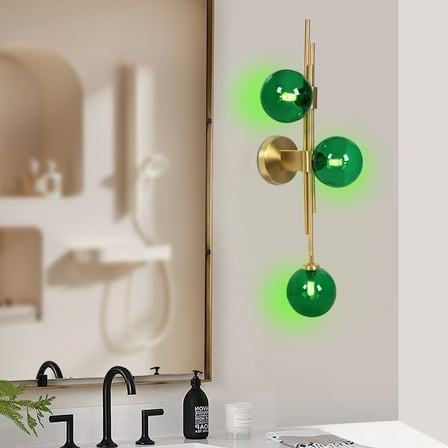 Mid-Century Modern Decor Globe Wall Sconce Green Glass Indoor LED Wall Light for Bedrooms, Living Rooms