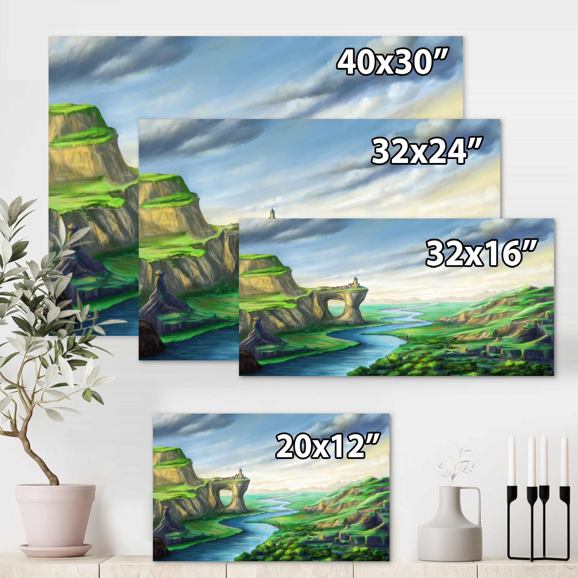 Designart ' Meandering River With Blue Fantasy Landscape ' Lake House Canvas Wall Art Print