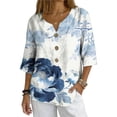 thumbnail image 2 of Linen Tops Summer Linen Shirts for Women Button V Neck 3/4 Sleeve Blouse Casual Loose Basic T-Shirt Solid Tunic Tops 2026, 2 of 7
