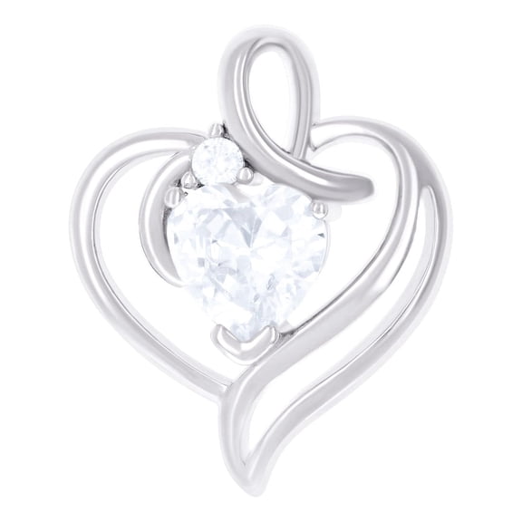 925 Sterling Silver Womens Love Heart Round Cubic Zirconia Heart Charm Pendant Necklace 20.8x16.7mm Wide Pendant for Wom