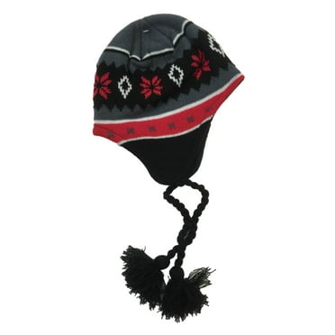 Ben Berger Boys Gray & Red Snowflake Peruvian Beanie Fleece Lined Winter Hat