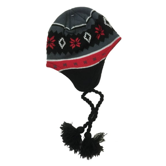 Ben Berger Boys Gray & Red Snowflake Fleece Lined Winter Trapper Hat