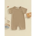 thumbnail image 3 of Miaouyo Baby Girls Boys Romper Solid Color Short Sleeve Crew Neck Jumpsuits Summer Casual Clothes Waffle Infant Bodysuits, 3 of 10