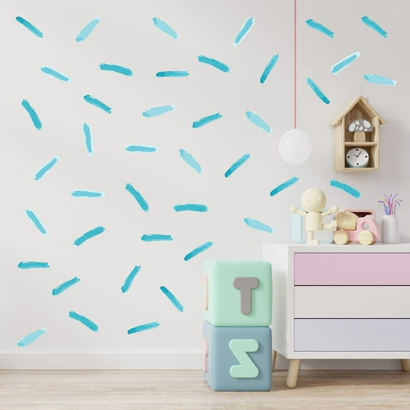 Decalcomania Watercolor Teal Line Wall Decals - Set of 140 Turquoise Lines Wall Stickers for Nursery Bedroom Bathroom Classroom Decor Removable Peel and Stick Indoor Wall Décor
