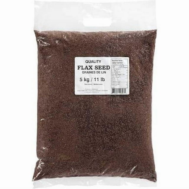 Quality Flax Seeds Bulk Food Service 5kg bag containing whole golden and brown flax seeds. The clear resealable packaging displays the seeds and a label with product details, including weight and brand. Ideal for baking, beverages, and cooking in restaurants, catering, or home kitchens.