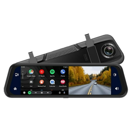 Portable Mirror Dash Cam Front and Rear Camera with Apple Carplay Android Auto Navigation Touchscreen 9.66 inch Camera for 7-32V Cars Trucks Driving Recorder 24-Hour Parking Monitoring Night Vision