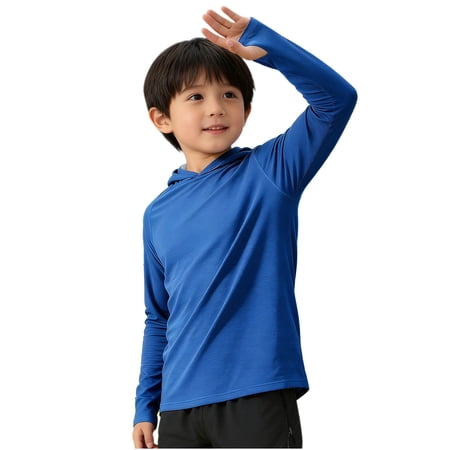 Qabnzmfo Kids Boys UPF 50+ Shirt Sun Protection Long Sleeve Hooded Rash Guard Lightweight Outdoor Beach Vacation Sun Shirts