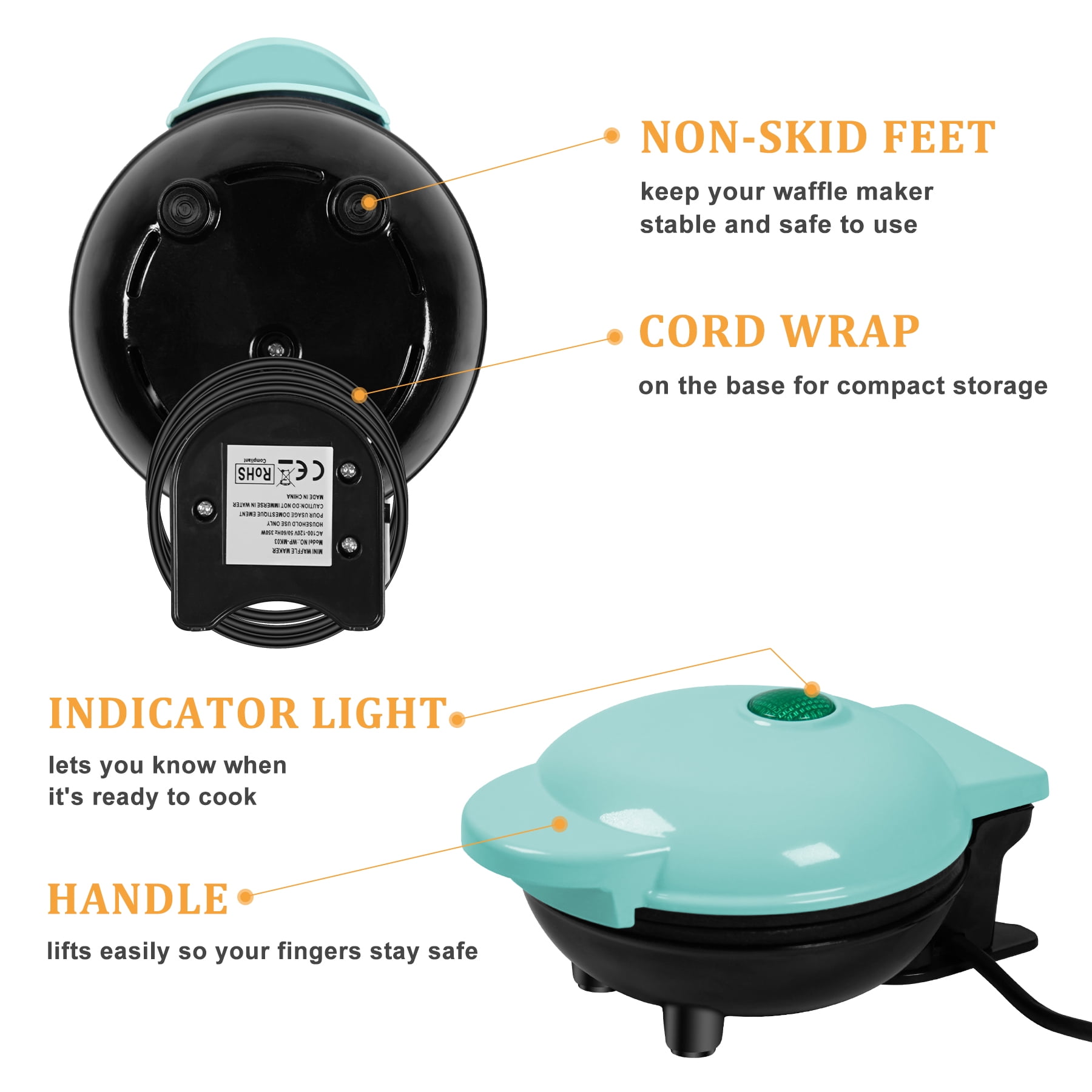 Buy Mini Waffle Maker,Portable Electric NonStick Waffle Iron , Round