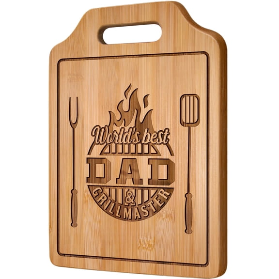 Bamboo Cutting Board Gift for Dad Birthday, Custom Engraved World’s Best Dad Grillmaster Design, Kitchen Decoration, Brown