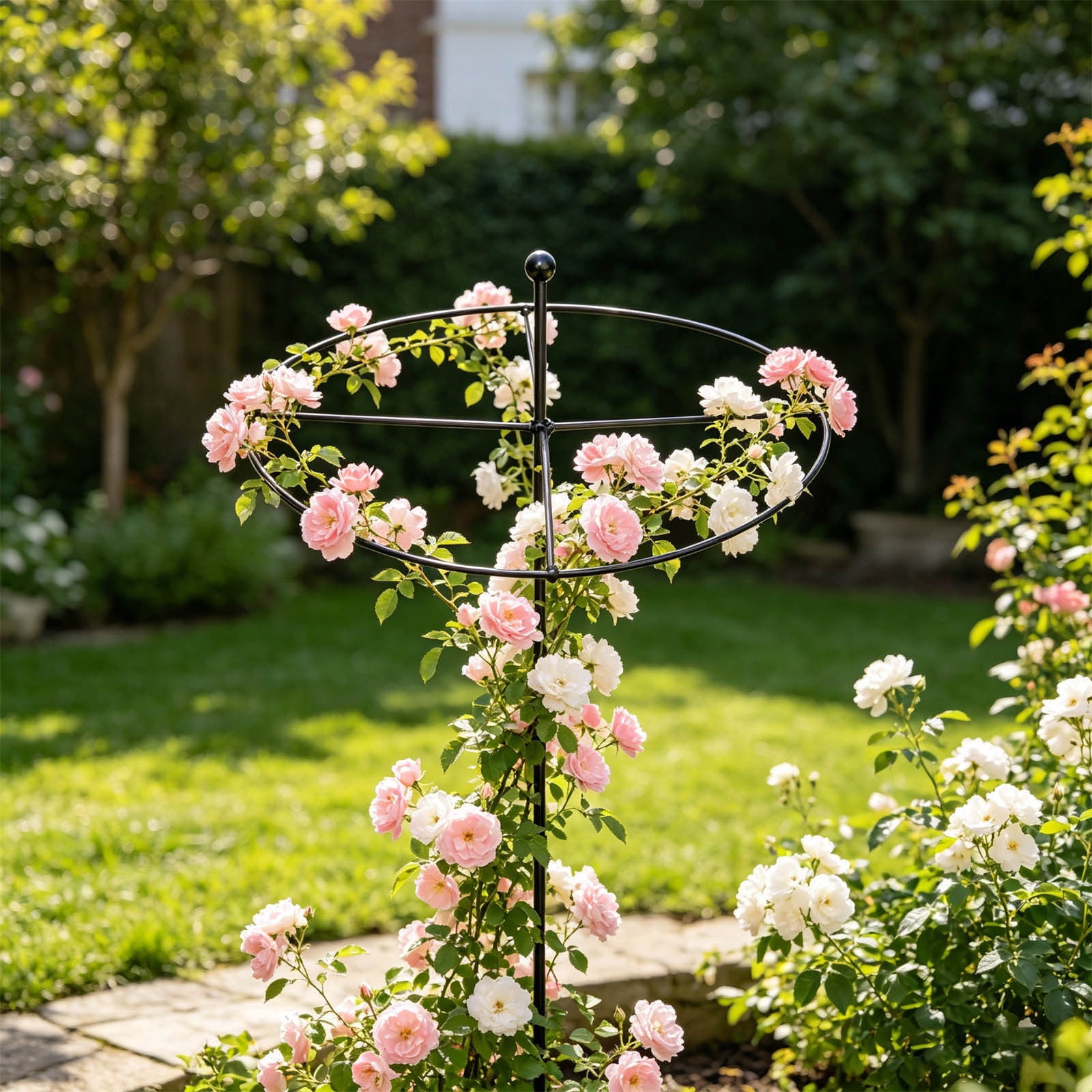 Cadancy Garden Plants Support Stake Round Metal Trellis for Climbing Roses Outdoor Flower Cage Stand Yard Obelisk Tomato Peony Vine Growing Frame Patio Lawn Accessory